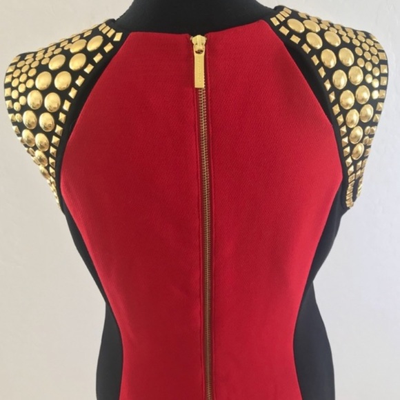 Michael Kors Dress black and red with gold studs and zipper. Size 0 worn once - Picture 8 of 10